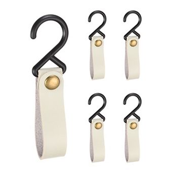 5 pc PU Leather Hooks, Leather Straps with Hooks, S-Shape Hooks for Hanging Pots Pans Utensils