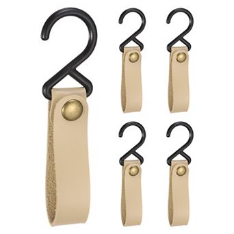 5 pc PU Leather Hooks, Leather Straps with Hooks, S-Shape Hooks for Hanging Pots Pans Utensils