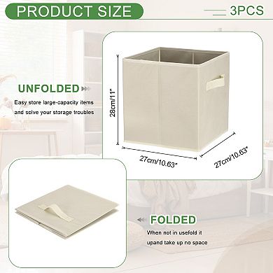 3Pcs Fabric Storage Bins, 11 Inch Cube Storage Bin Foldable Organizer with Handles for Shelf Closet