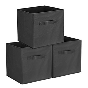 3 pc Fabric Storage Bins, 11 Inch Cube Storage Bin Foldable Organizer with Handles for Shelf Closet