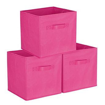 3 pc Fabric Storage Bins, 11 Inch Cube Storage Bin Foldable Organizer with Handles for Shelf Closet