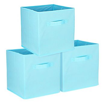 3 pc Fabric Storage Bins, 11 Inch Cube Storage Bin Foldable Organizer with Handles for Shelf Closet