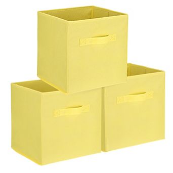 3 pc Fabric Storage Bins, 11 Inch Cube Storage Bin Foldable Organizer with Handles for Shelf Closet