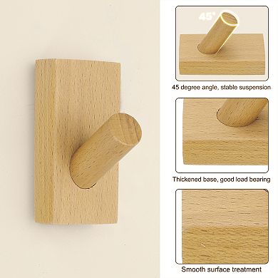 2 Pack Wood Wall Hooks, Coat Hooks Wall Mounted or Self-Adhesive with Glue for Hanging Towels, Hats
