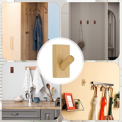 2 Pack Wood Wall Hooks, Coat Hooks Wall Mounted or Self-Adhesive with Glue for Hanging Towels, Hats