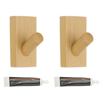 2 Pack Wood Wall Hooks, Coat Hooks Wall Mounted or Self-Adhesive with Glue for Hanging Towels, Hats