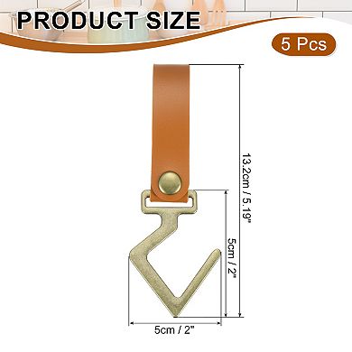 5pcs PU Leather Hooks, Leather Straps with Hooks, V-Shape Hooks for Outdoor Hanging Pots Utensils