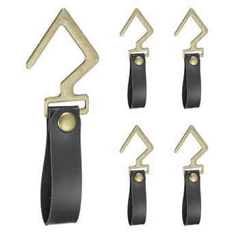 5 pc PU Leather Hooks, Leather Straps with Hooks, V-Shape Hooks for Outdoor Hanging Pots Utensils