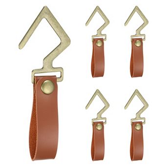 5 pc PU Leather Hooks, Leather Straps with Hooks, V-Shape Hooks for Outdoor Hanging Pots Utensils