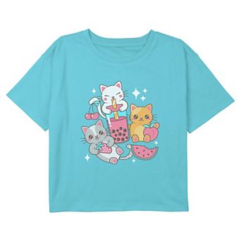 Girls 7-16 Boba Kittens Boxy Cropped Graphic Tee