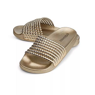 Pupeez Kids Flat Slide Sandals with Pearl Detail Strap Cute Comfortable Slip-On