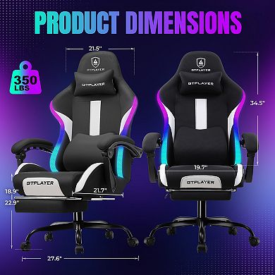 GTPLAYER RGB Gaming Chair, Breathable Fabric, Footrest, Linkage Arms, Ergonomic Support