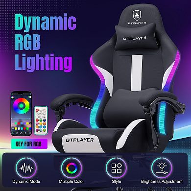 GTPLAYER RGB Gaming Chair, Breathable Fabric, Footrest, Linkage Arms, Ergonomic Support