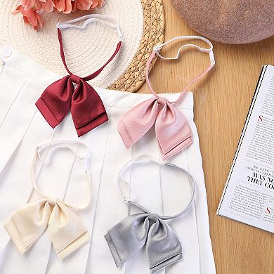 Women's Bowtie Satin Adjustable Pre-Tied Double Layer Collar Bow Ties for Uniform Shirt