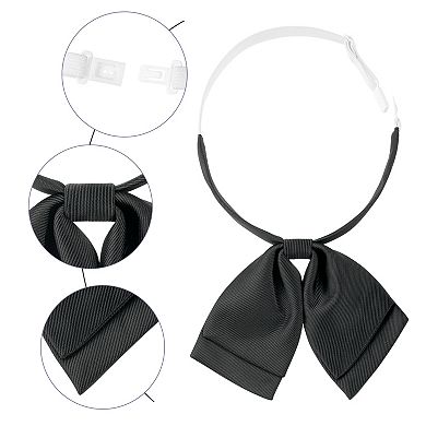 Women's Bowtie Satin Adjustable Pre-Tied Double Layer Collar Bow Ties for Uniform Shirt