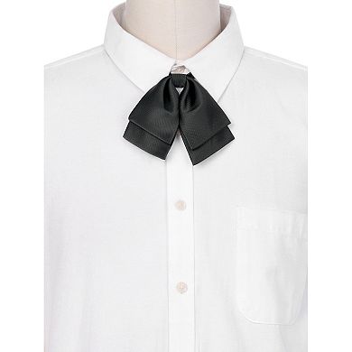 Women's Bowtie Satin Adjustable Pre-Tied Double Layer Collar Bow Ties for Uniform Shirt