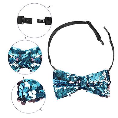 Men's Sequin Sparkly Shiny Bowties Reversible Sequins Two-Color Pre-tied Bow Ties for Party