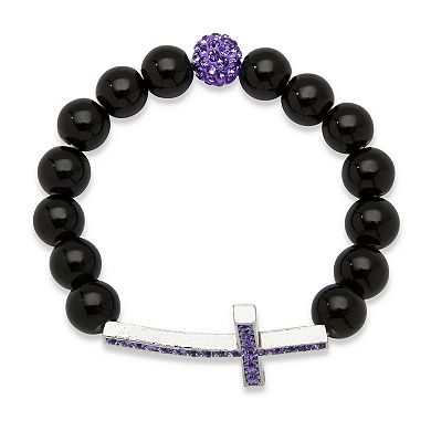Simulated Birthstone and Onyx Cross Bracelet