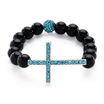 Simulated Birthstone and Onyx Cross Bracelet