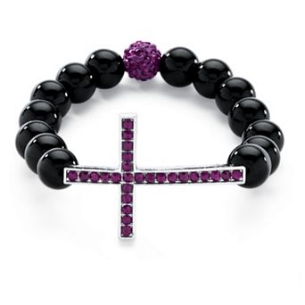 Simulated Birthstone and Onyx Cross Bracelet