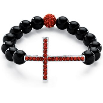 Simulated Birthstone and Onyx Cross Bracelet