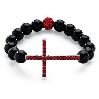 Simulated Birthstone and Onyx Cross Bracelet