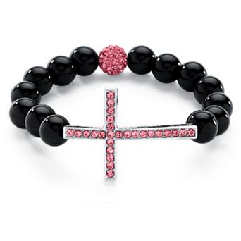 Simulated Birthstone and Onyx Cross Bracelet