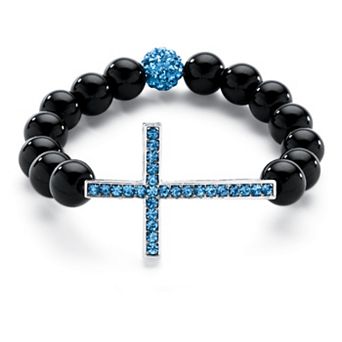 Simulated Birthstone and Onyx Cross Bracelet