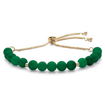 Genuine Agate Simulated Birthstone Beaded Adjustable Bolo Bracelet in Goldtone 8"