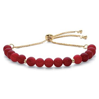 Genuine Agate Simulated Birthstone Beaded Adjustable Bolo Bracelet in Goldtone 8"