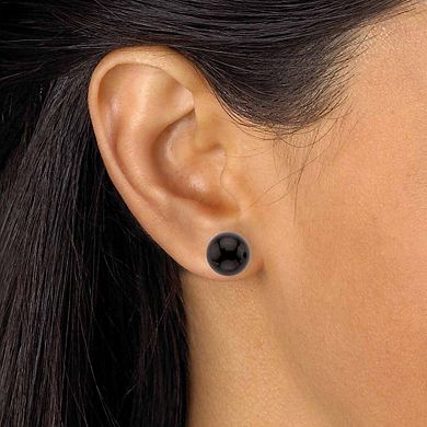 Silvertone, Simulated Pearl and Onyx Silvertone Stud Earring Set (10mm)