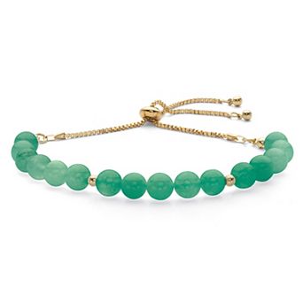 Genuine Agate Simulated Birthstone Beaded Adjustable Bolo Bracelet in Goldtone 8"
