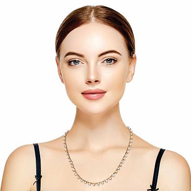 Round Bezel-Set Crystal and Simulated Pearl Goldtone Necklace 18" - 21"