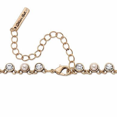 Round Bezel-Set Crystal and Simulated Pearl Goldtone Necklace 18" - 21"