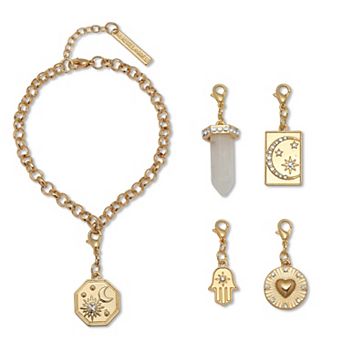 Crystal 14k Yellow Gold-Plated Interchangeable Charm Bracelet Set, 6.75 Inch