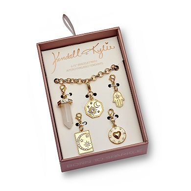 Crystal 14k Yellow Gold-Plated Interchangeable Charm Bracelet Set, 6.75 Inch