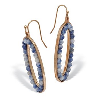 Round Genuine Blue Jasper Drop Goldtone Earrings, 51x22.5mm