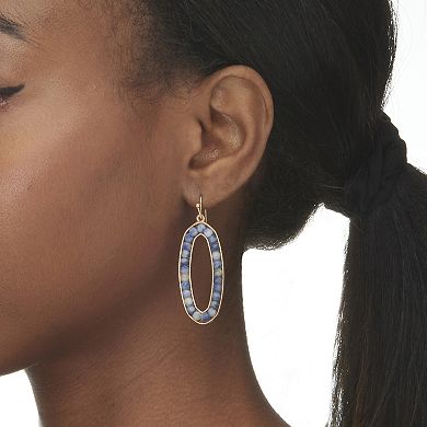 Round Genuine Blue Jasper Drop Goldtone Earrings, 51x22.5mm