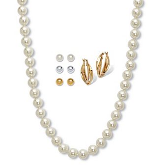 Round Simulated Pearl Silvertone and Goldtone Jewelry Set