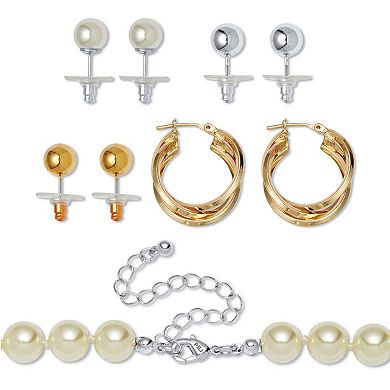 Round Simulated Pearl Silvertone and Goldtone Jewelry Set