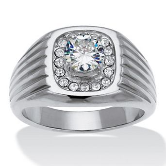 Men's 1.25 TCW Round Cubic Zirconia Stainless Steel Dome Ring