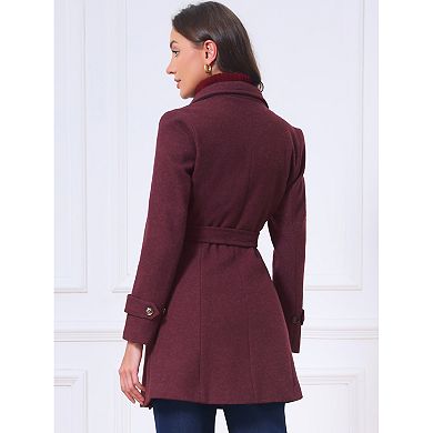 Women's Winter Pea Coats Notched Lapel Collar Double Breasted Mid-thigh Outerwear Elegant Overcoat