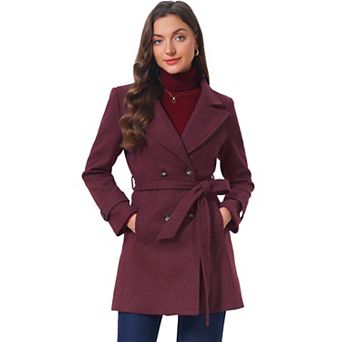Women's Winter Pea Coats Notched Lapel Collar Double Breasted Mid-thigh Outerwear Elegant Overcoat