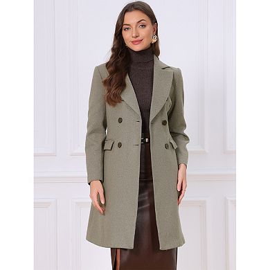 Women's Winter Coat Notched Lapel Collar Double Breasted Twill Pea Coat Mid-Long Elegant Outerwear