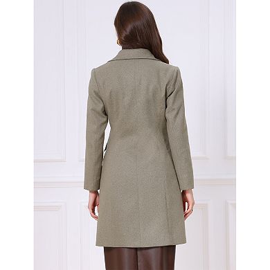 Women's Winter Coat Notched Lapel Collar Double Breasted Twill Pea Coat Mid-Long Elegant Outerwear