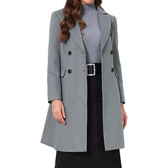 Women's Winter Coat Notched Lapel Collar Double Breasted Twill Pea Coat Mid-Long Elegant Outerwear