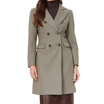 Women's Winter Coat Notched Lapel Collar Double Breasted Twill Pea Coat Mid-Long Elegant Outerwear