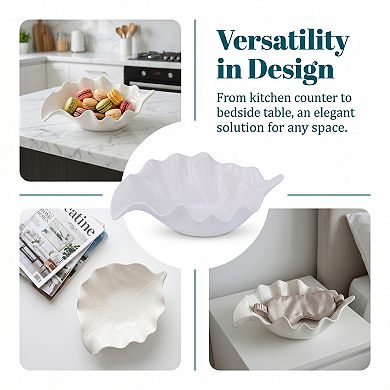 Abstract Leaf Decorative Bowl Tall Sculptural Ceramic Centerpiece for Shelf Decor Modern Bud Vase