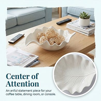 Abstract Leaf Decorative Bowl Tall Sculptural Ceramic Centerpiece for Shelf Decor Modern Bud Vase
