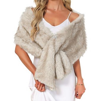 Womens Faux Fur Shawl Wrap for Wedding Bridal Winter Cape Stole Evening Party Bridesmaid Shrug